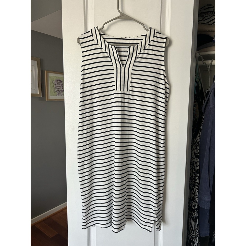 COOLIBAR UPF 50+ Striped Casual V-Neck Oceanside Tank Dress Size Large